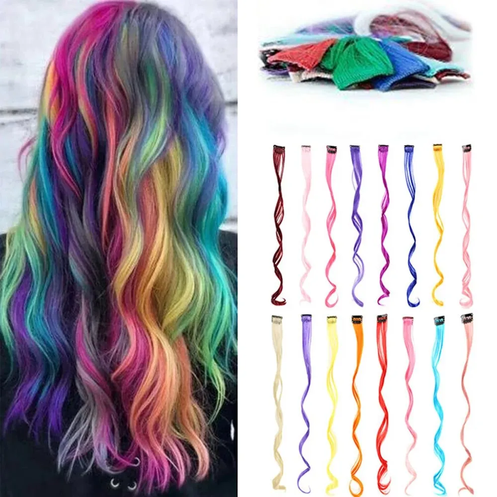 10 piece set of colored curly hair extensions clip style highlight hair patches single clip style one-piece women's dark hair