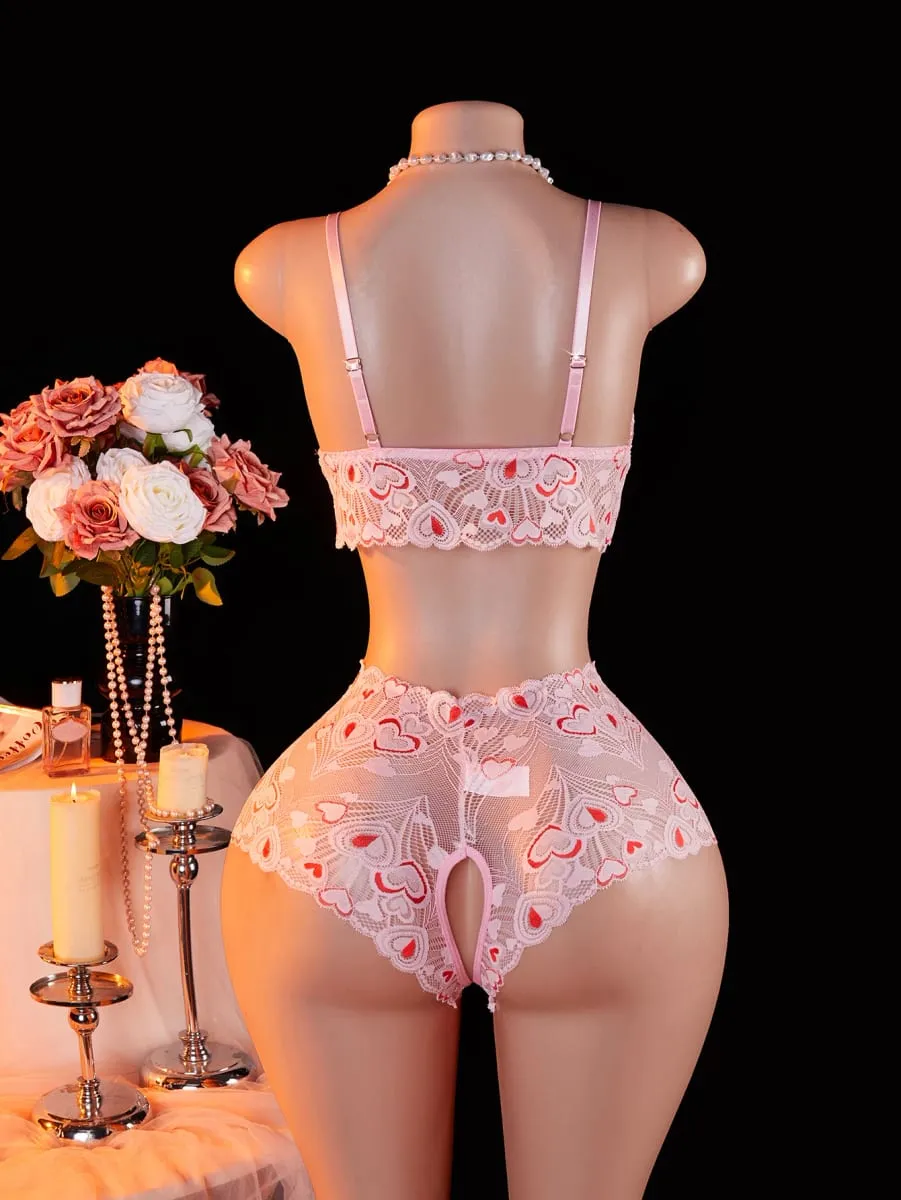 Pink Lace Open Brassiere Crotchless Panties Sexy Lingerie Female Sling Seductive Women's Fetish Transparent Underwear Sets — image 3