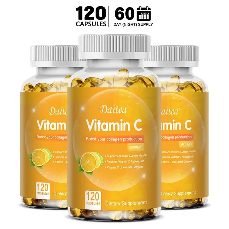 Vitamin C Promotes Collagen Production - 2000 Mg Promote Skin Hair Nails and Immune Health Dietary Supplements