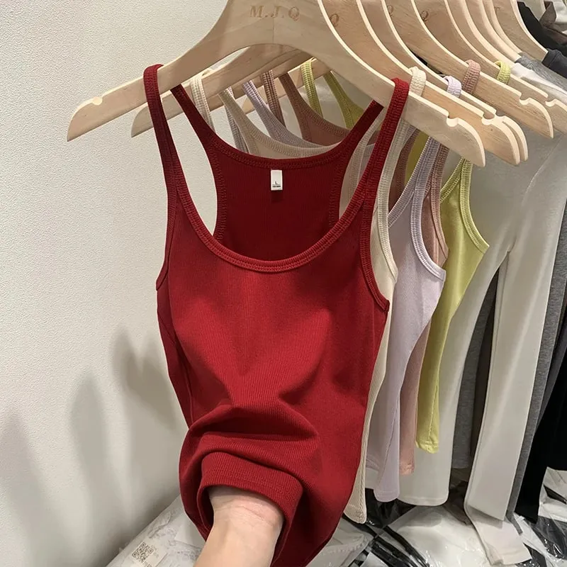 Layering Outerwear Tees 2026 Summer Y2K Hot Girl Knitted Ribbed Women Camis Figure Flattering Sleeveless Tank Top