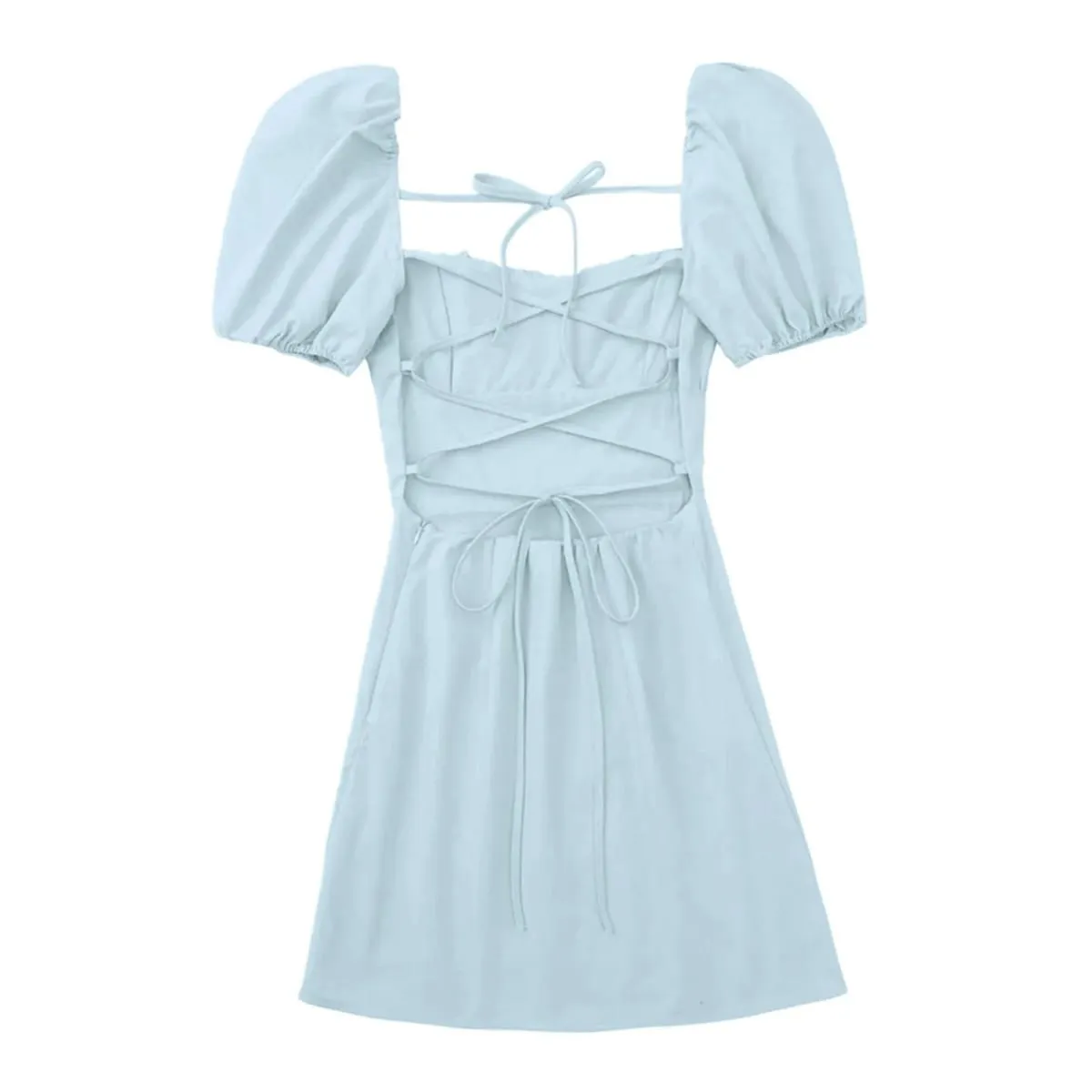Summer Sexy Mini Dress Women Short Sleeved Lace Up Hollow Casual Backless Folds Bodycon Black Dress Party Elegant A-Line Dresses