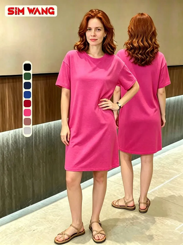 Loose Casual Fuchsia Short-Sleeve Dress European & American Style Women's Summer Apparel for Export