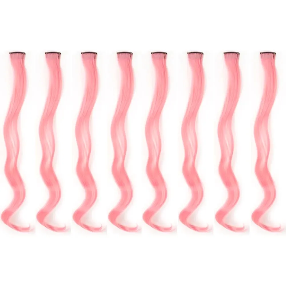 20 Inch Colourful Curly Wavy Party Highlights Clip in Synthetic Hairpieces 8 Pack Curly Colored Hair Extensions for Women