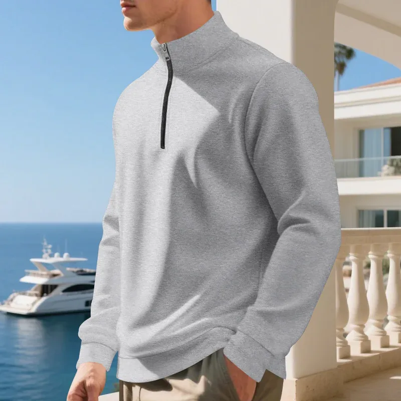 2026 New Fleece Lined Half Zip Sweatshirt for Men, Autumn Winter Solid Color Plus Size Casual Pullover Hoodie Daily Leisure Wear