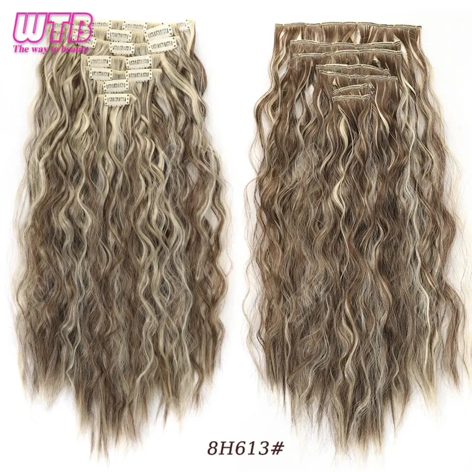 Synthetic 16 Clips in Hair Extensions Long Wavy Hairstyle Blonde Black Hairpieces Heat Resistant False Hair Daily Use