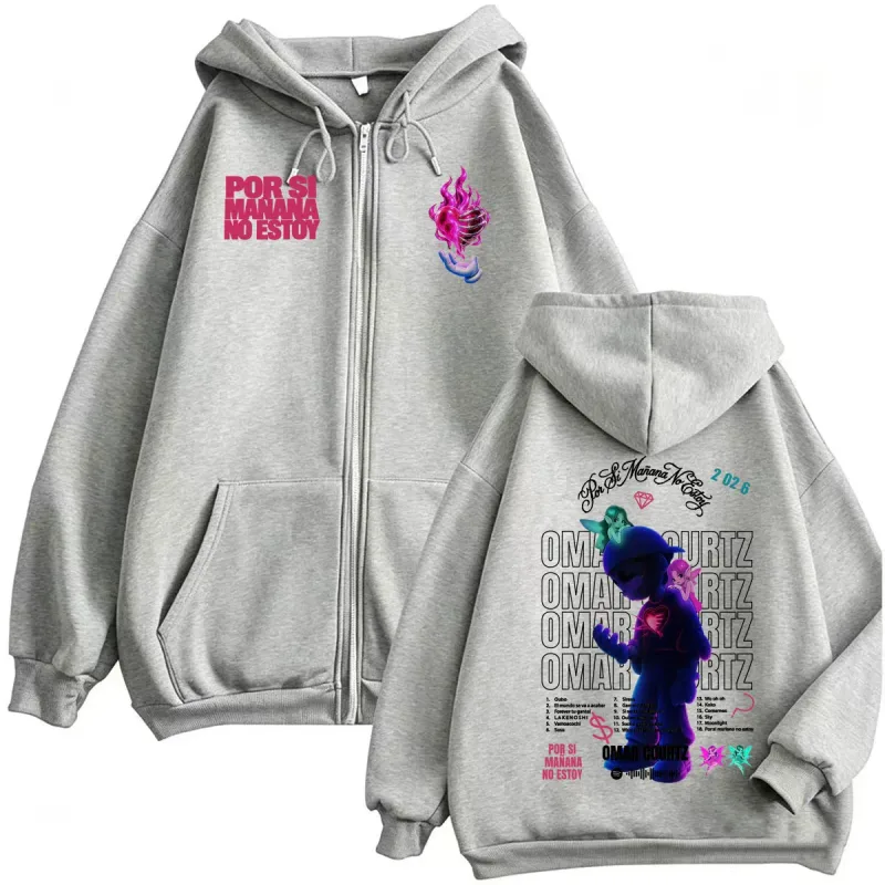Omar Courtz Por Si Manana No Estoy 2026 Tour Zip Up Hoodies Men's Casual Fleece Sweatshirt Jacket Coats Bodywarmer Zipper Hooded