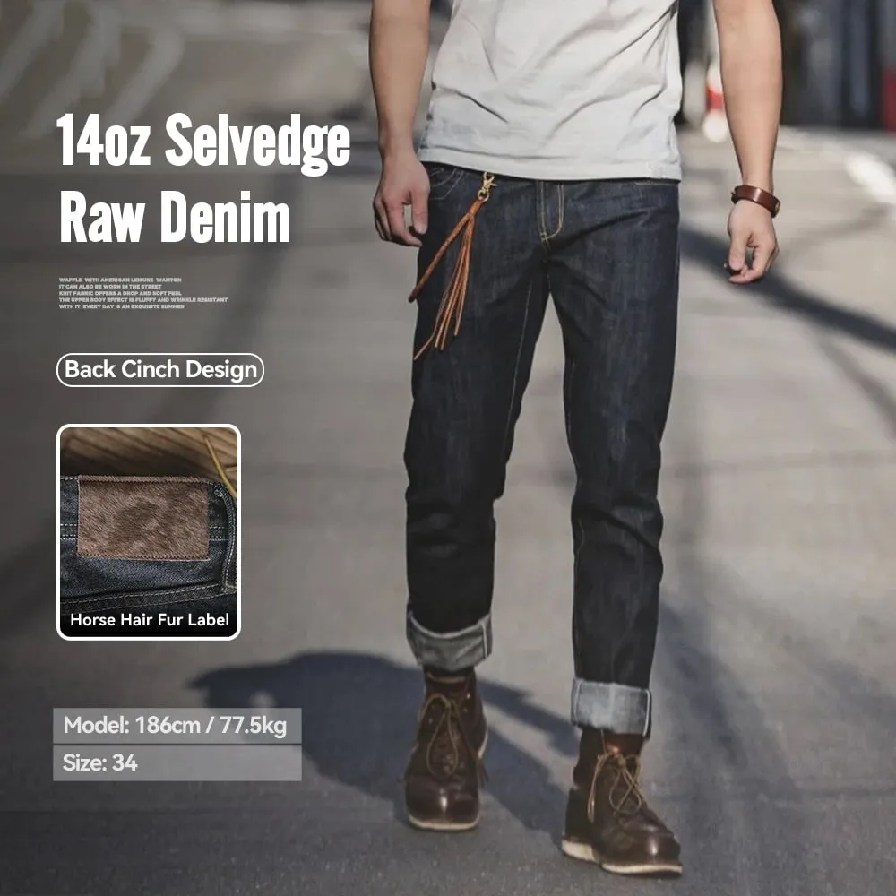 Maden vintage raw denim jeans para homens 14.8 oz jeans lavado reto cônico ajuste calças de cintura média calças casuais
