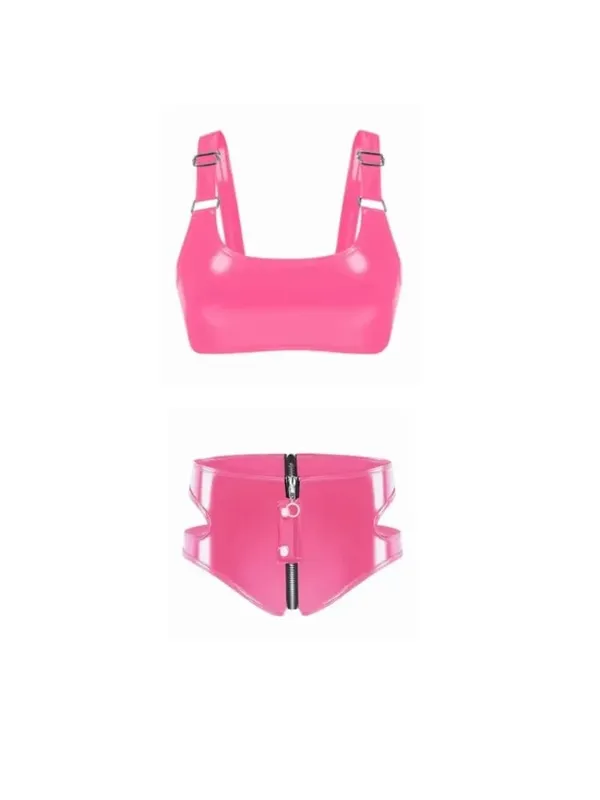 Conjunto de lencería con sujetador de piel sintética de PVC para mujer, Bralette sin forro, sin aros, Punk, con cremallera en la entrepierna, ropa para discoteca — image 7