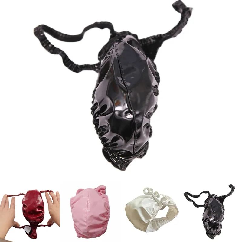 Sexiga män PVC glänsande U konvex pouchtrosor Lågväxt G-string Latexolja Glossig Sexig stringtrosa Carapace U Bulge Underkläder