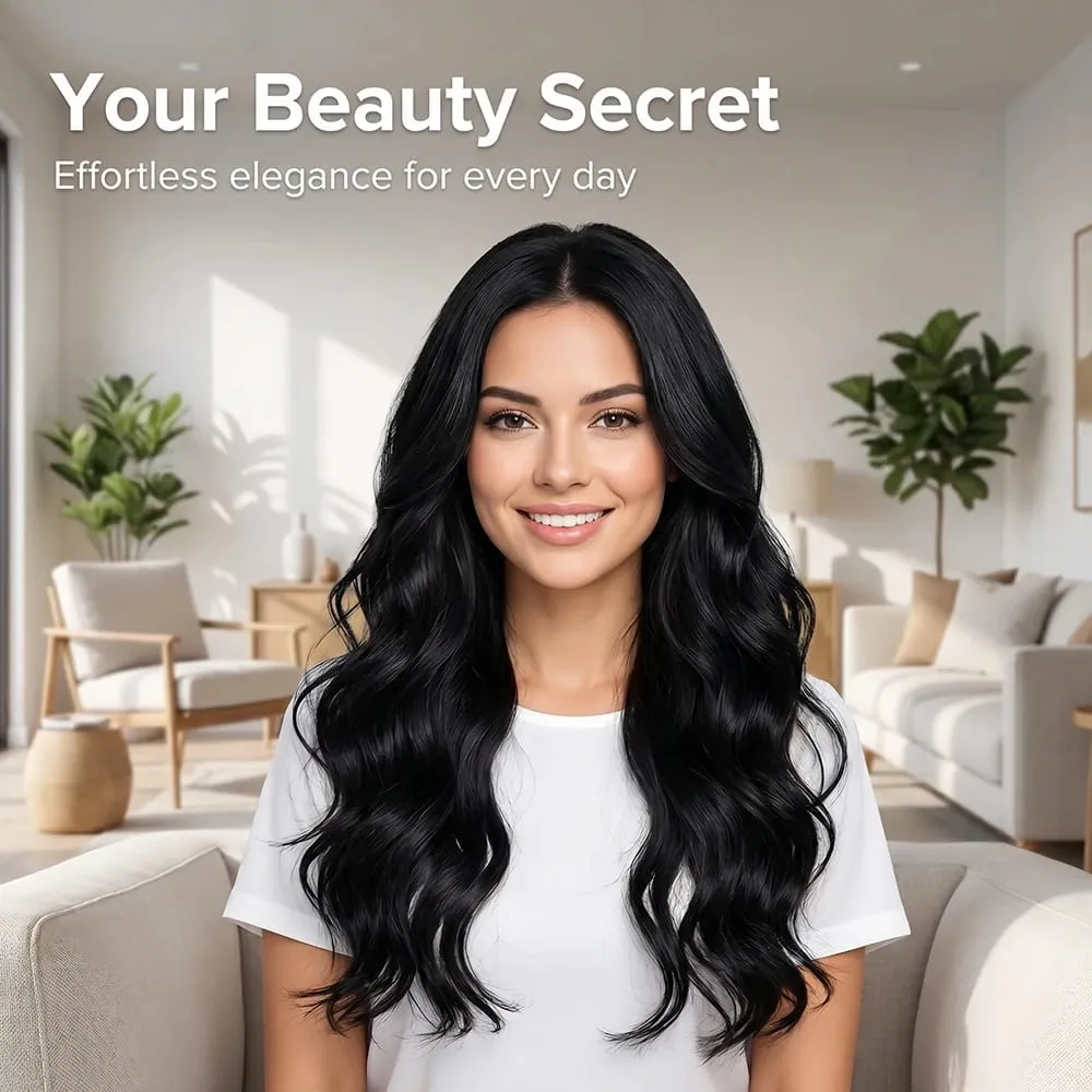 32' Invisible Wire Hair Extensions Curly Black No Clip One Piece Synthetic Hair Piece for Women Natural Long Heat Resistant