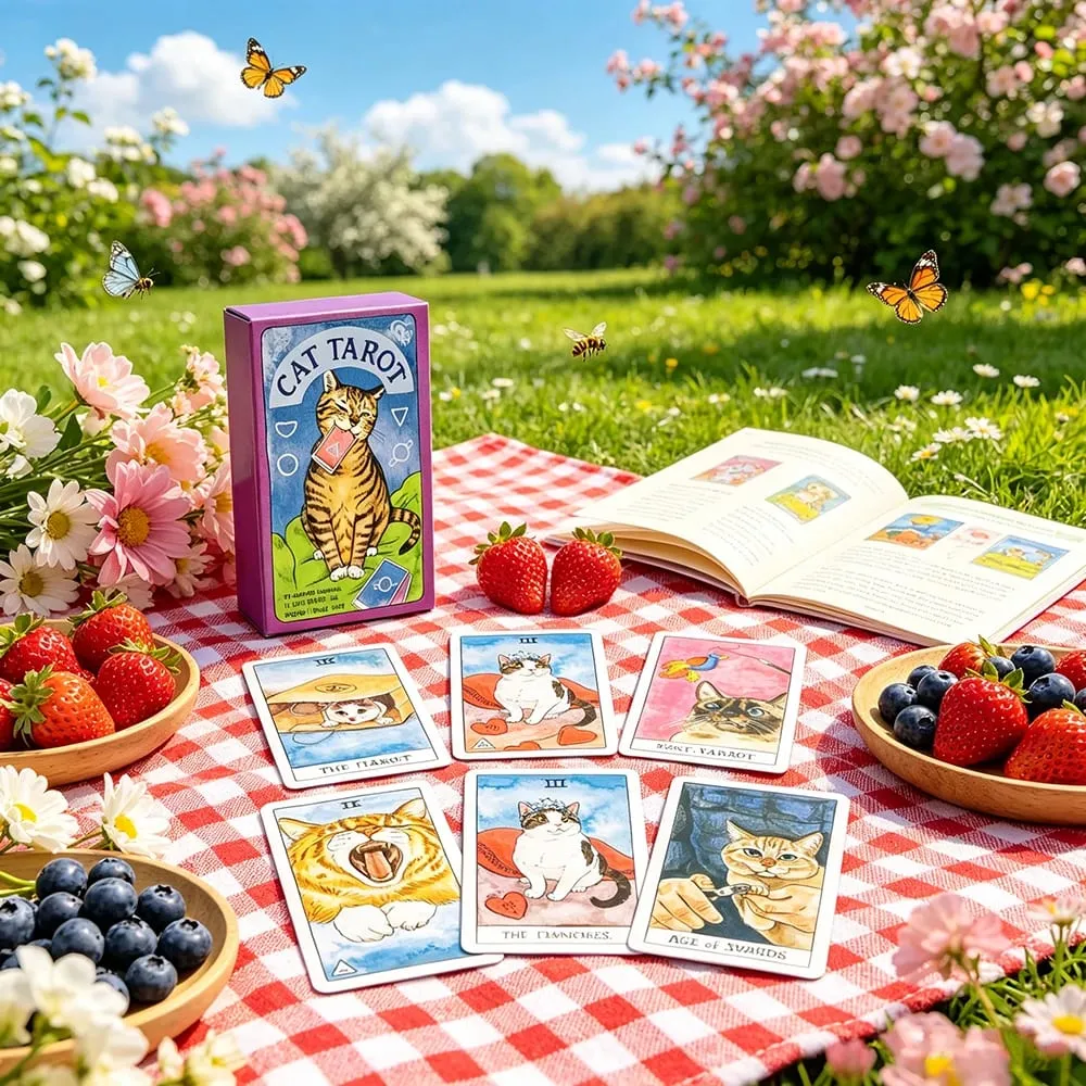 Cat Tarot Cards 78‑Pcs Cute Cat Design Tarot Cards Set Fortune‑Telling Divination Tarot Deck for Beginners and Cat Lovers