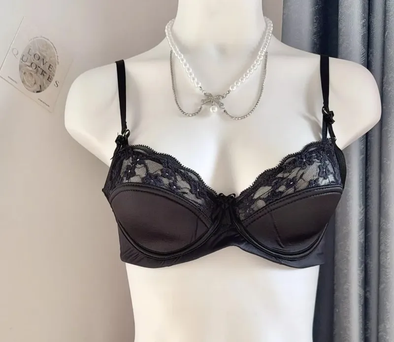 Popular Red Lace Minimizer Bra Set Ladies Half Cup Ultra Thin Big Bust Soft Support Bridal Party Honeymoon Night Out 32-38 Suit