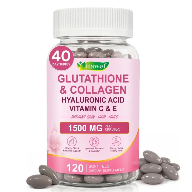 Itawel Collagen Glutathione Softgels Hyaluronic Acid Vitamins C E Para sa Balat Mga Kuko ng Buhok na Suporta sa Pang-adulto at Kagandahan 120 Bilang