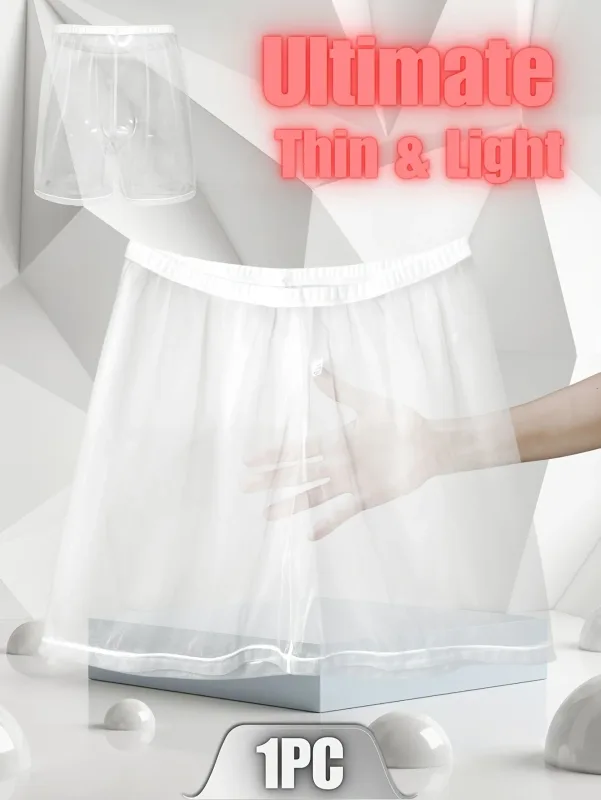 Sous-vêtements Sexy en maille transparente pour hommes, 1 pièce, doux, Transparent, pour la maison, coupe ample, pantalon de boxe, short de sommeil, vêtements de nuit, pyjama