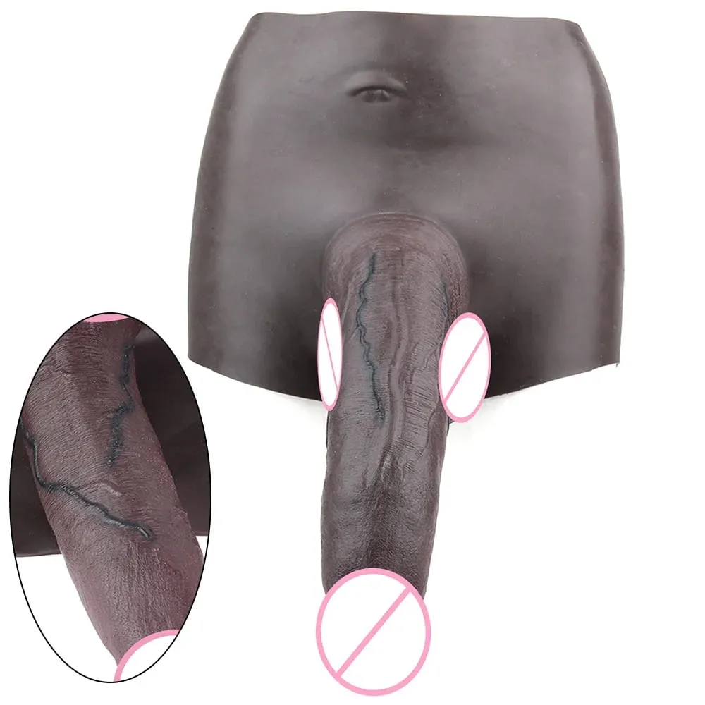 Black Realistic Penis Sleeve Pants Silicone High Waist Male Strap-On Dick Extender Delay Ejaculation Couple's Sex Tools