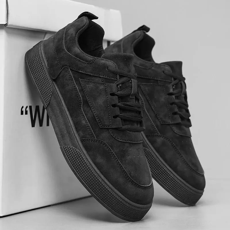 Men's Suede Casual Sneakers Low Top Lace-up Skateboard Shoes Fashion Breathable Streetwear Men's Flat Shoes