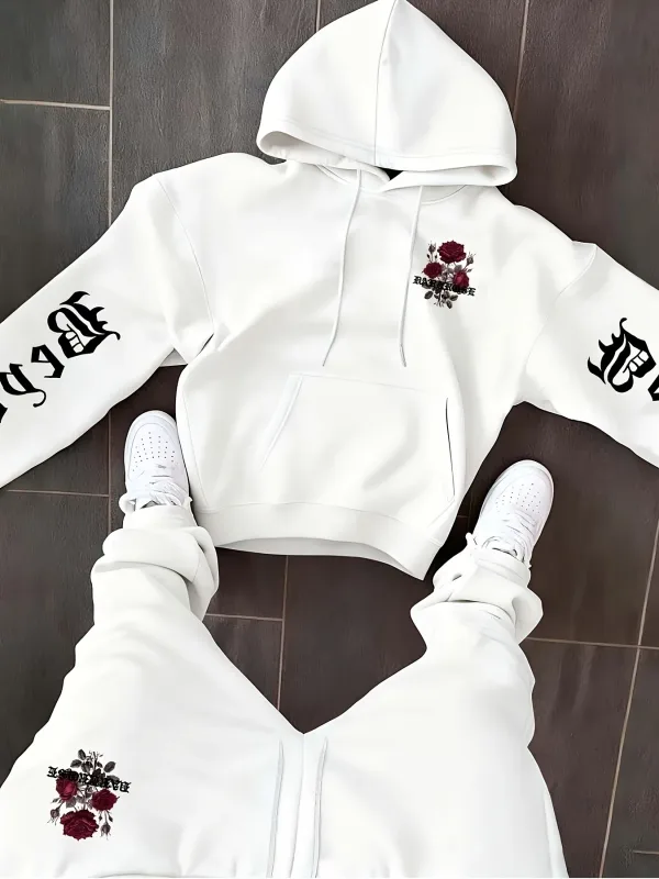 2026 Autumn/Winter New Style Simple Casual Stylish Soft Comfortable 3D Rose Flower Pattern Printed Men's Hooded Sweatshirt