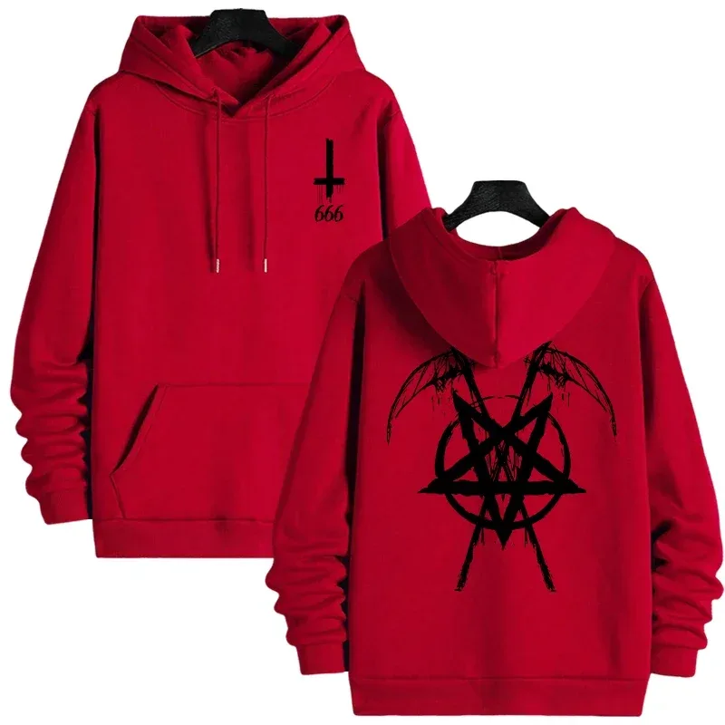 2025 Trendy Mens Hooded Sweatshirts Satan Pentagram Print Autumn Winter Casual Sportswear Urban Fashion Hoodies Male Top Outwear