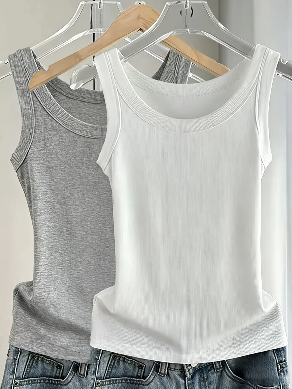 Y2K Ribbed Cotton Tank Tops Womens Summer Basic Slim O-Neck Sleeveless Casual Soft Breathable Vest Sporty Wear Daily Undershirt