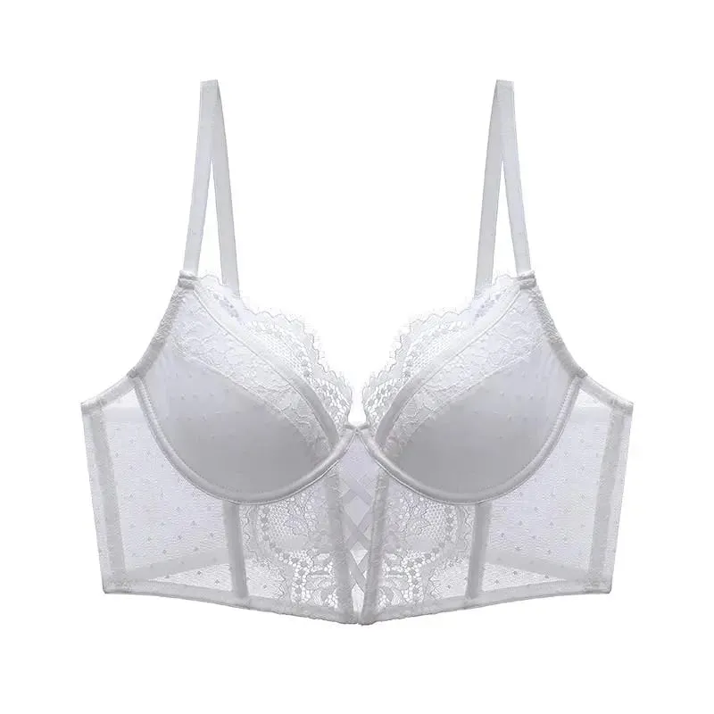 French Lace Push Up Lingerie Set Damen Thin Underwire Bra Sheer Mesh Ruched Chemise Soft Petite Small Bust Ladies S-XL