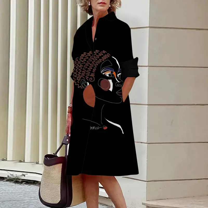 Zomer Nieuwe Damesjurken Mode Karakter Kunst Patroon Losse Grote Maat Casual Temperament Commuter Onregelmatige Lange Rok Tops