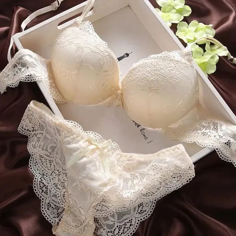 Set Bra Perempuan untuk Wanita Bra Push Up Bra Berwayar Brassiere Seluar Dalam Cawan A B Pakaian Dalam Tiga Perempat(3/4 Cawan) Bralette Seksi Murah