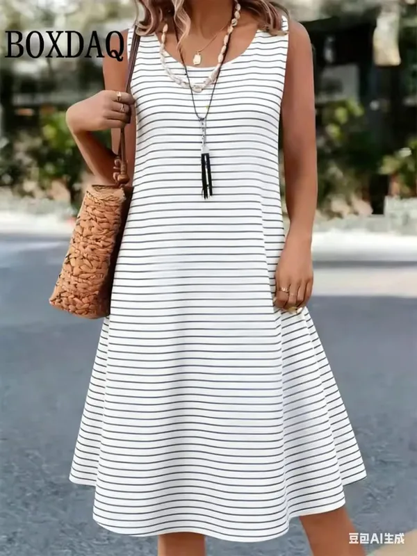 Summer Hot Sale Polka Dot Sleeveless Dress Elegant Women's Fashion 3D Print Mini Dress Casual Round Neck Loose Women's Clothing