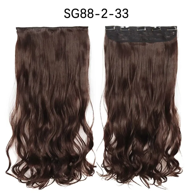 Azqueen Synthetic 5 Clips in Hair Extension Long Straight Hairpiece Haistyle high temperature fibert Golden brown black