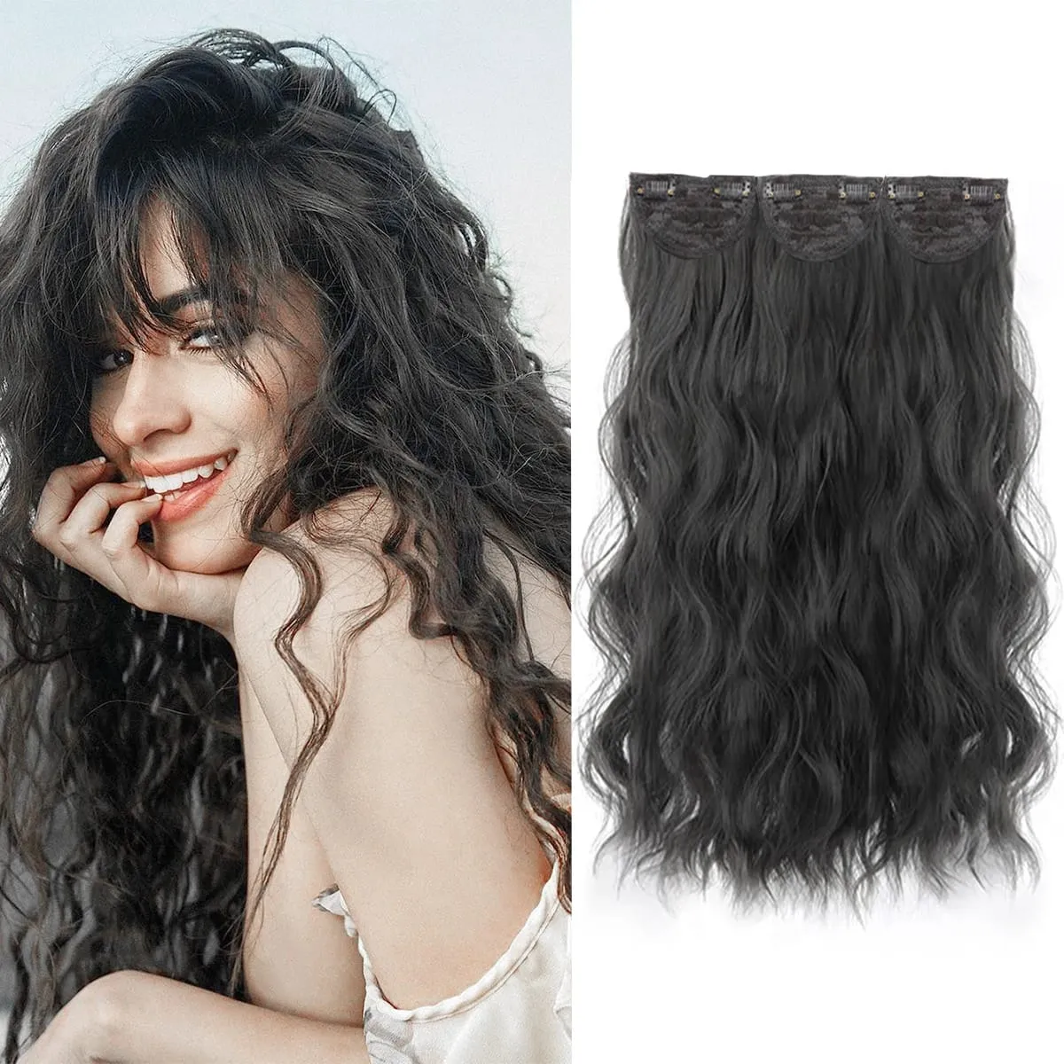 Clip in Hair Extensions for Women 3PCS Long Wavy Curly Clip on Hair Extensions 18 Inch Synthetic Thick Hairpieces — image 2