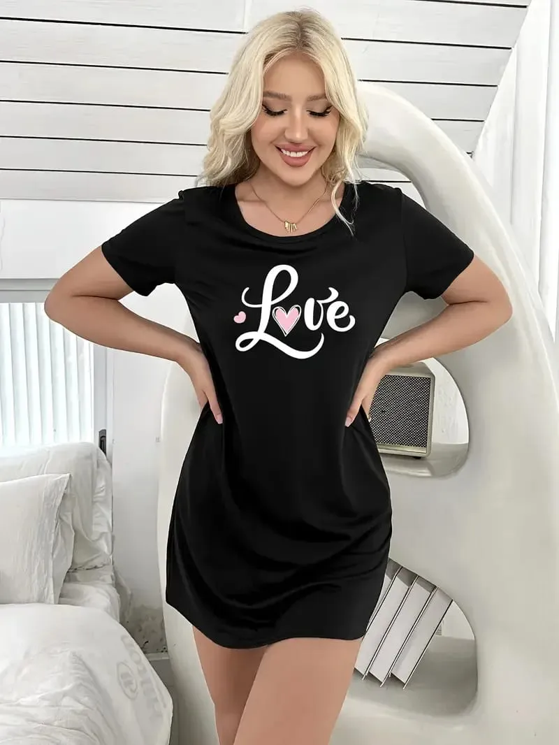 Summer Casual Letter-Printed Dress Suitable for Women's Daily Home Wear
