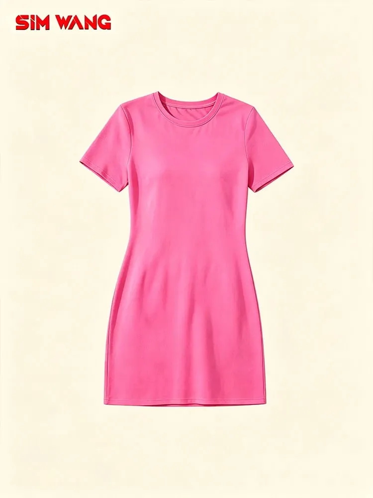 Loose Casual Fuchsia Short-Sleeve Dress European & American Style Women's Summer Apparel for Export