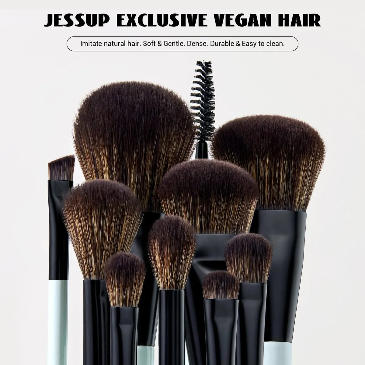 Jessup Double-Ended Makeup Brushes 6pcs Vegan Fiber Daily Use Bright Cyan