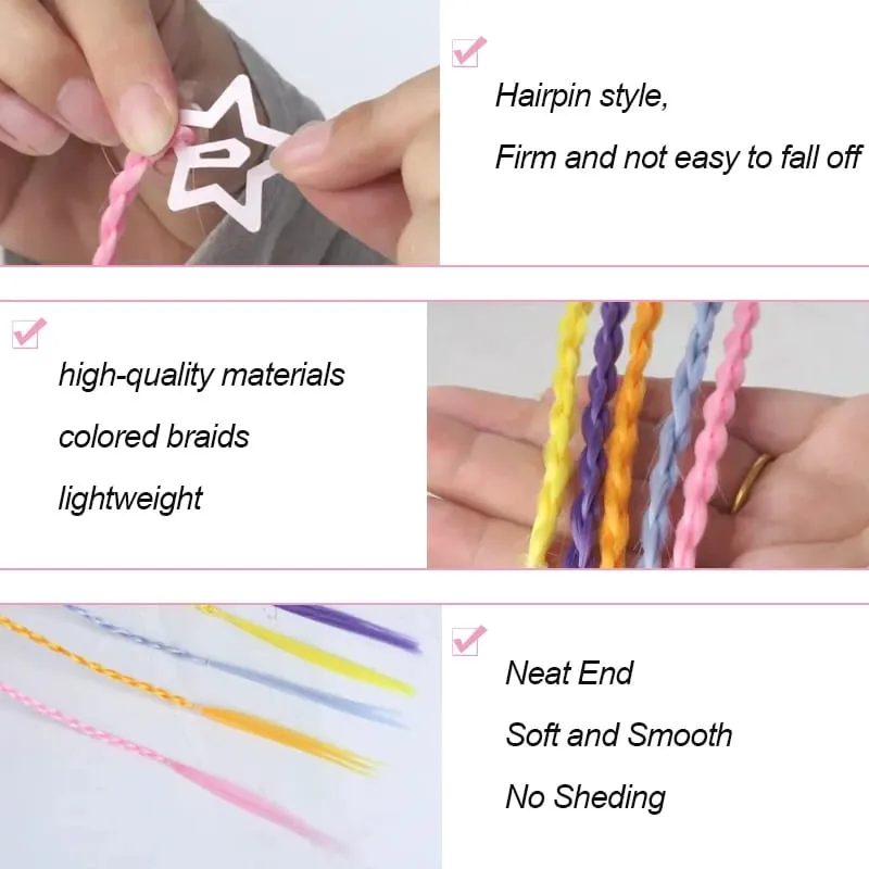 5Pcs Star Hair Clip Braids Extensions Colorful Synthetic Braid Hair Accessories for Girls Kids 35cm/14inch Y2K Party Cosplay