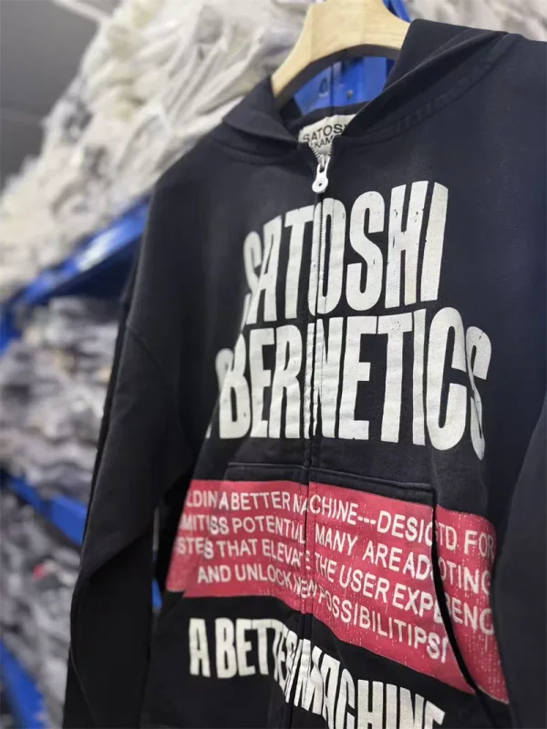New SN Letter Printed Washed Retro Splashed Ink Zipper Hoodie Street Casual Cotton Loose Versatile Sports Oversize Trendy Top