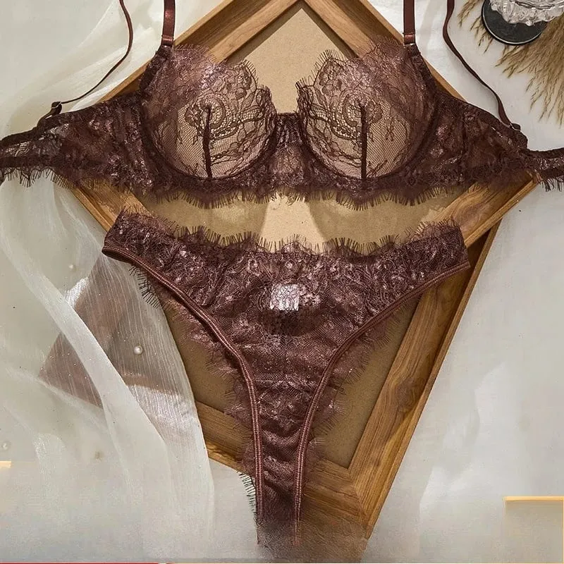 Ladies' Basic Style Thin Lace Bra and Panty Set Seamless Single Layer Eyelet Underwear Comfortable Intimate Apparel — image 8