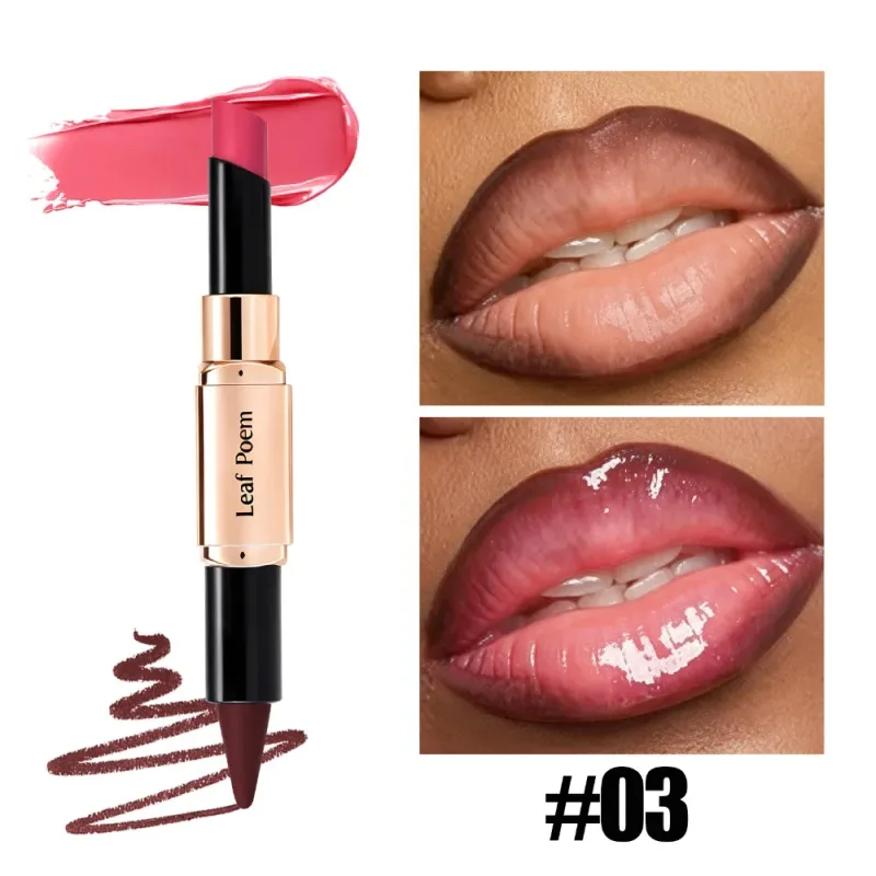 Dual-Ended 2-in-1 Lip Liner Lipstick Waterproof Matte & Satin Finish Slanted Tip Moisturizing Lip Pencil Long Lasting