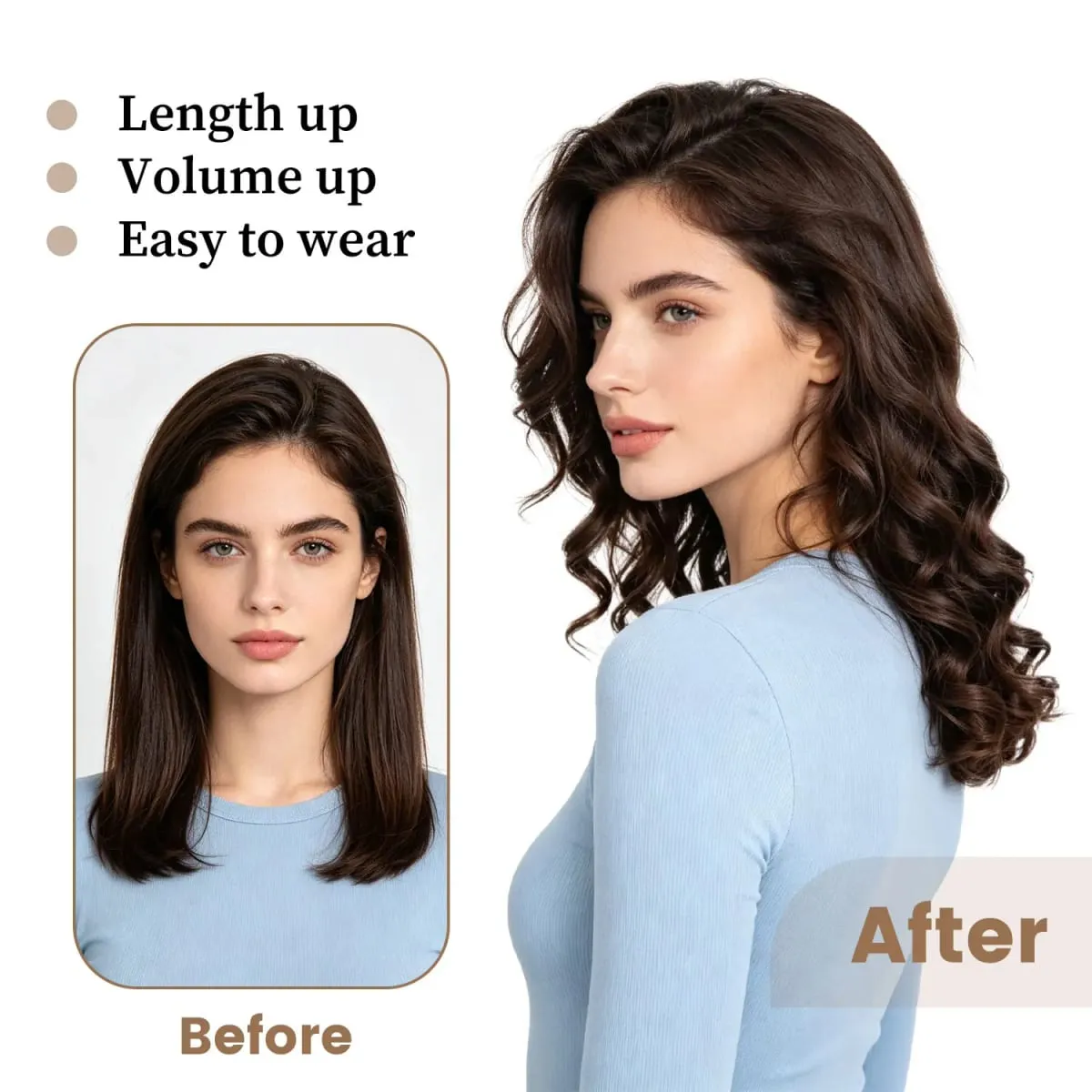 Synthetic clip in one piece hair extensions 5 clips in one piece hair wavy style 16inch french curl for women ladies daily party