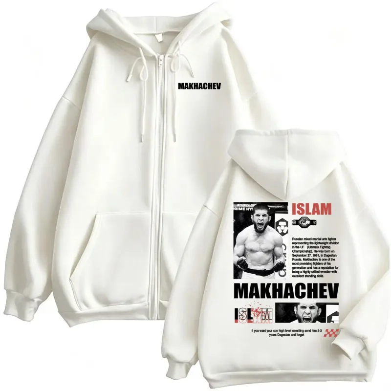 Islam Makhachev Fan Gifts Zipper Hoodies Men Women Fashion Violence Aesthetic Sweatshirt Jacket Coat Fleece Casual Zip Up Hoodie
