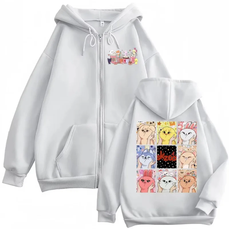 Limited Kpop ATEEZ Cartoon Zipper Hoodie Men Women Clothing Fashion Hip Hop Zip Up Sweatshirts Harajuku Y2k Oversized Pullovers