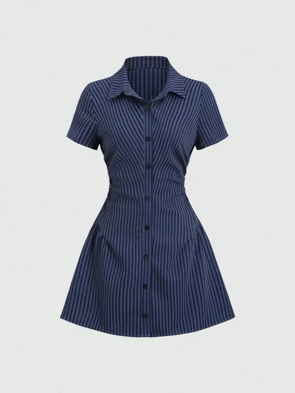 Women's Summer Mini Dress V Neck Bubble Sleeve Pleated A Line Shirt Dress Casual Short Dresses for Women