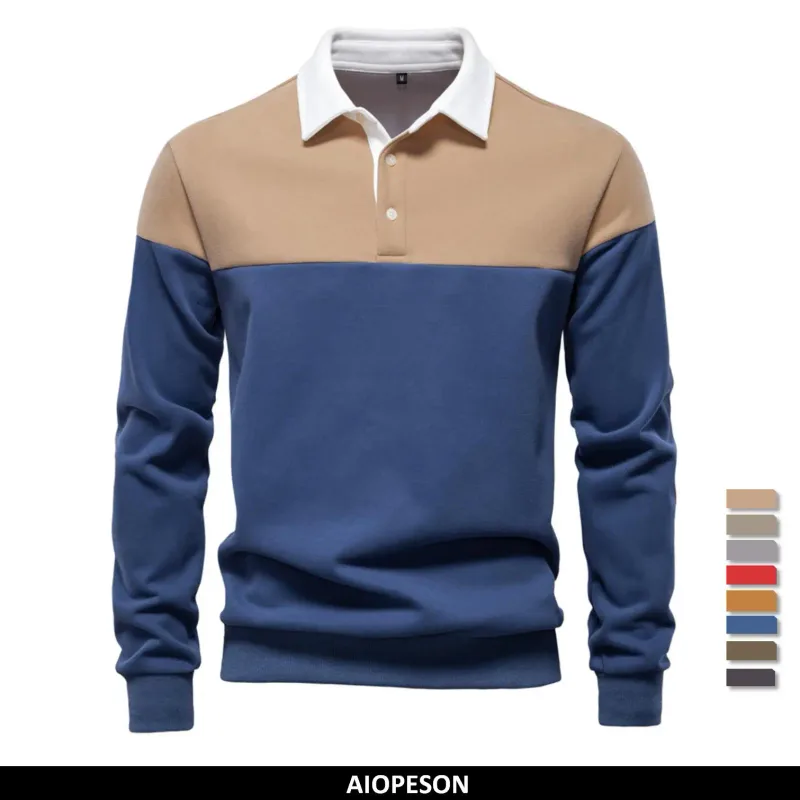 New Spring Men's Color-Block Cotton Blend Hoodies for Business Casual Style Long Sleeve Sweatshirt