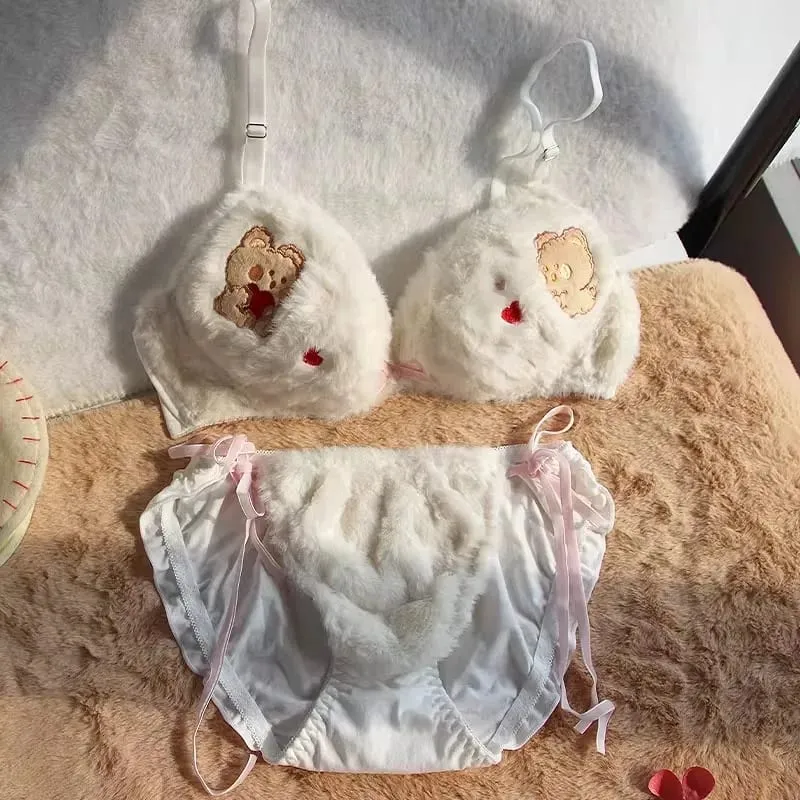Women Winter Cartoon Plush Comfortable And Adorable Girl Bra Sexy Hot Lingerie Sexy Bras Soft Cute Bear Japanese-style Lingerie