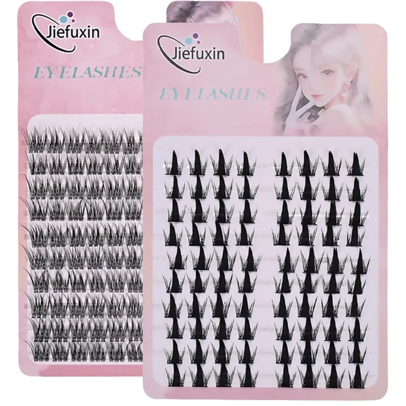 Tapered Thick Fox Eye Manga Cluster Lashes Jiefuxin Large Capacity Tray DIY Segmented Individual Self-Graft Lash Extensions