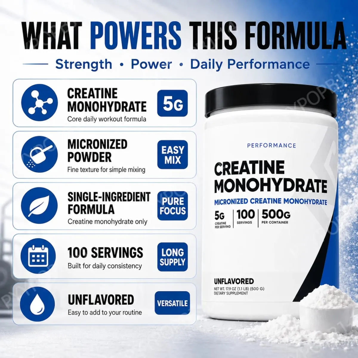 Creatine Monohydrate Micronized Powder Unflavored 5g Per Serving 100 Servings Muscle Energy Strength Power Support 500g — image 6