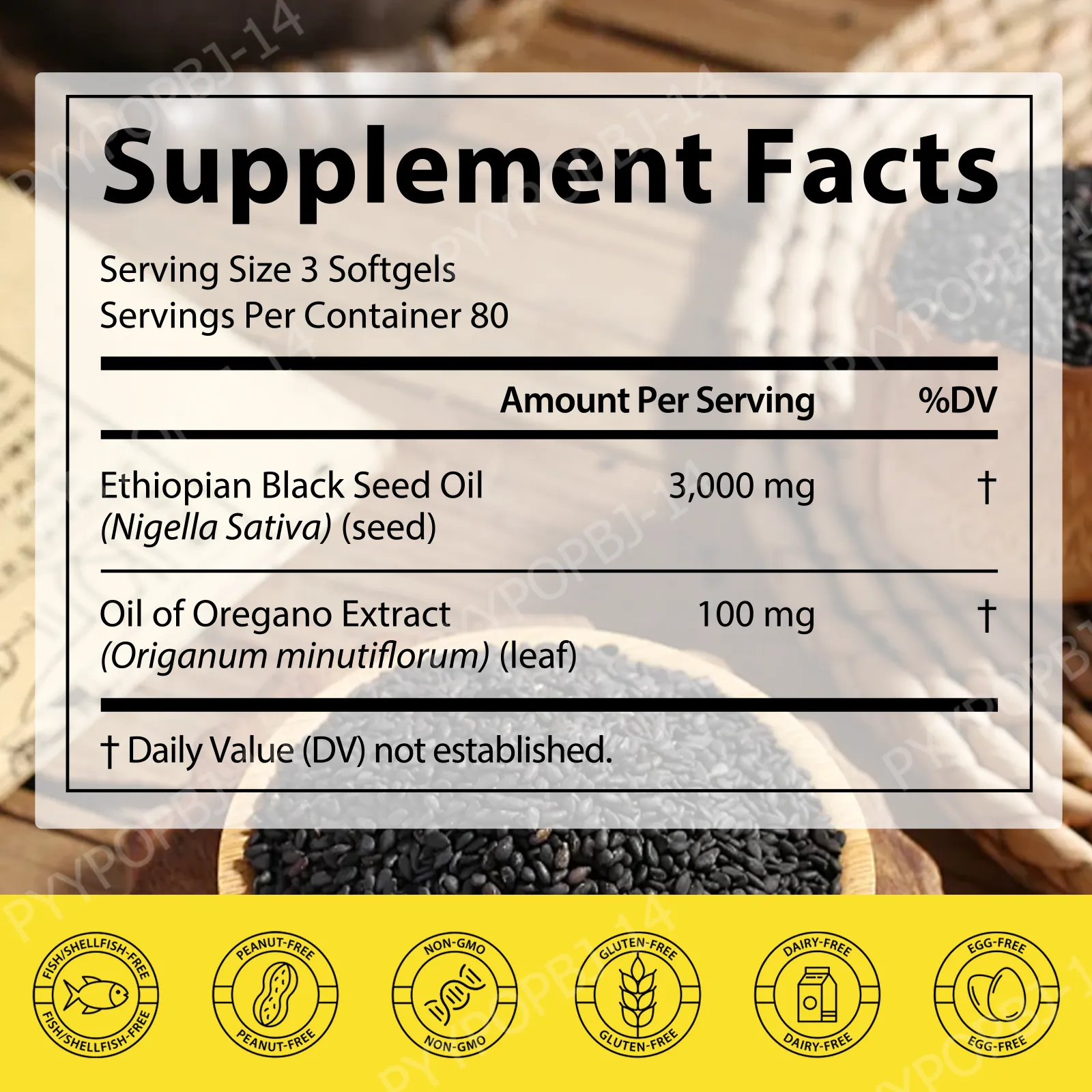 Ethiopian Black Seed Oil Softgels with Oil of Oregano Extract for Immune Support Digestive Comfort 240 Softgels