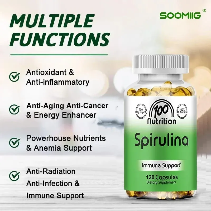 Spirulina Softgels Organic Superfood Algae - Supports Cardiovascular and Immune System Health Powerful Antioxidant