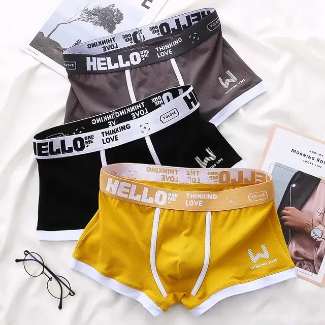 1 pçs masculino algodão boxer shorts calcinha underwear3 cores l xl 2xl 3xl macio carta cinto respirável macio moda esportes