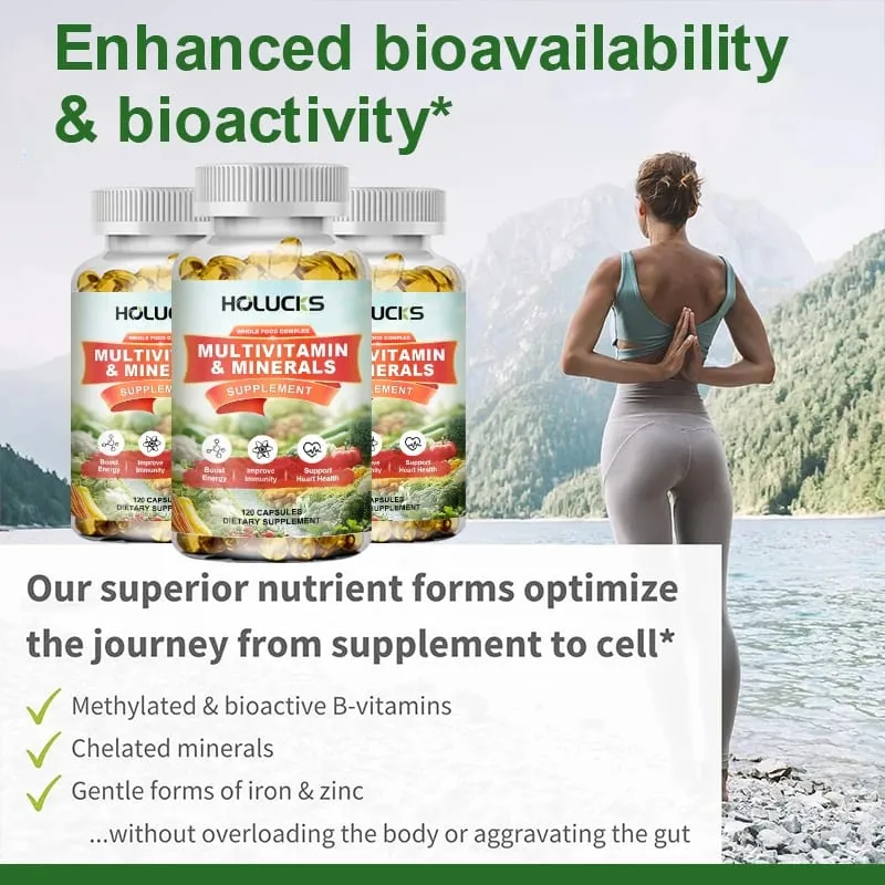 Cápsulas multivitamínicas e minerais gratuitas com complexo alimentar integral apoiam a imunidade, a saúde do coração e o bem-estar diário para adultos