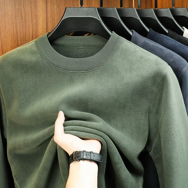 Autumn and Winter Men's Velvet Hoodie Long Sleeve Round Neck Solid Color Fashion Casual Versatile Top