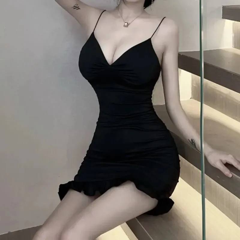 Uregelmæssige flæsestropper Minikjole Elegant modetøj Natklubfest Sommer Bodyconkjoler Vestidos